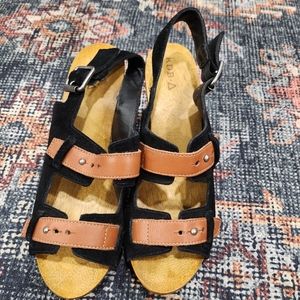 Back suede wood sole heels